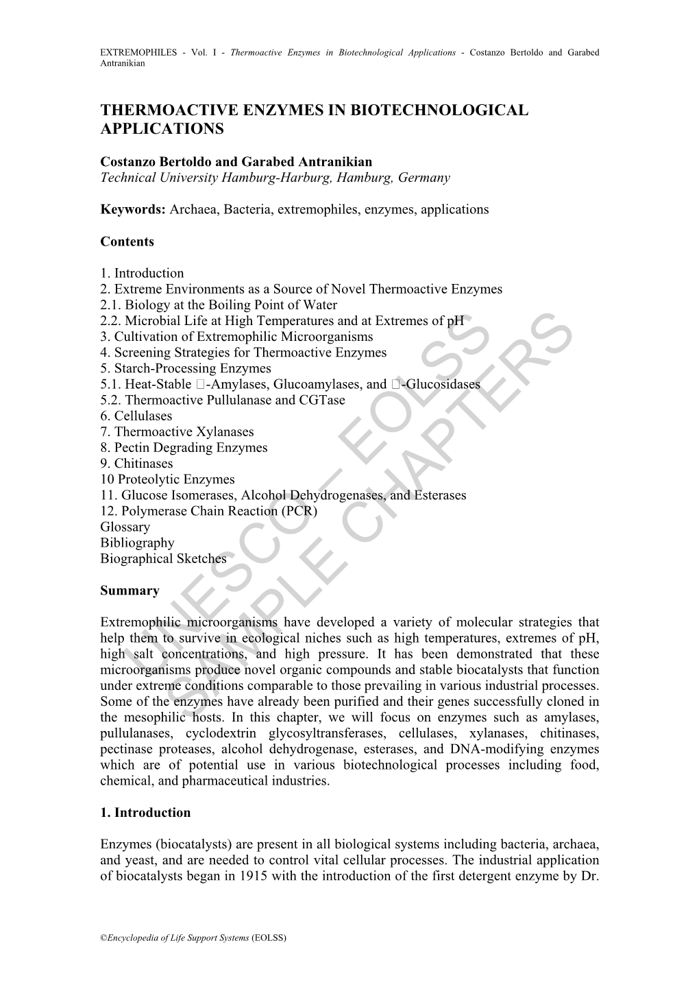 Thermoactive Enzymes in Biotechnological Applications - Costanzo Bertoldo and Garabed Antranikian