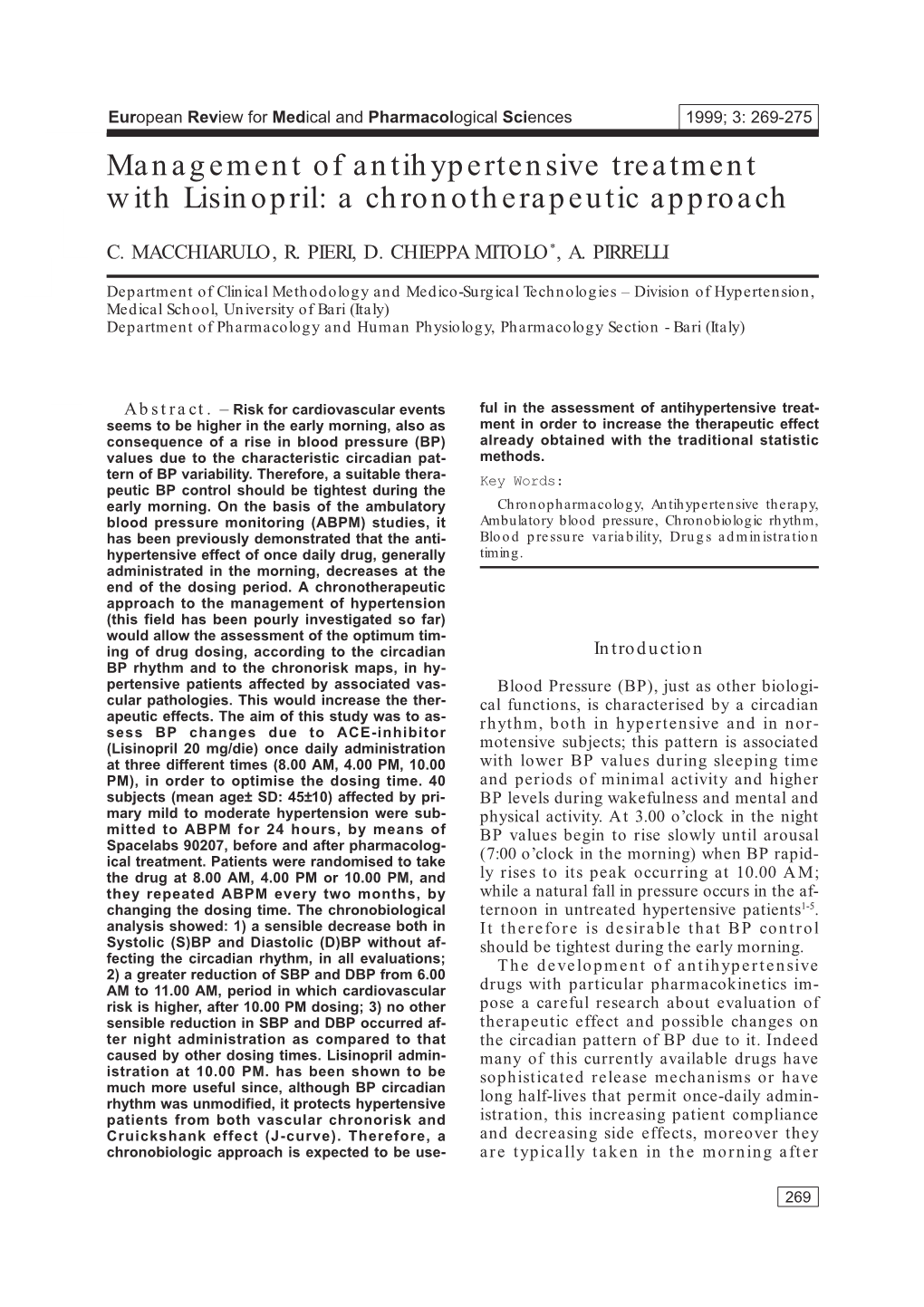 Management of Antihypertensive Treatment with Lisinopril: a Chronotherapeutic Approach