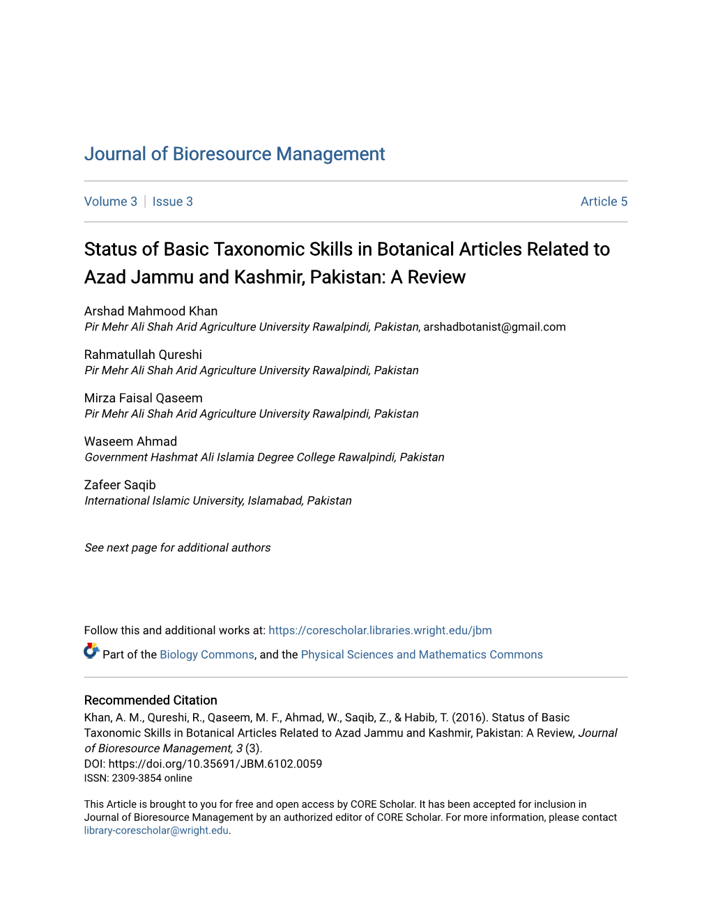 Status of Basic Taxonomic Skills in Botanical Articles Related to Azad Jammu and Kashmir, Pakistan: a Review