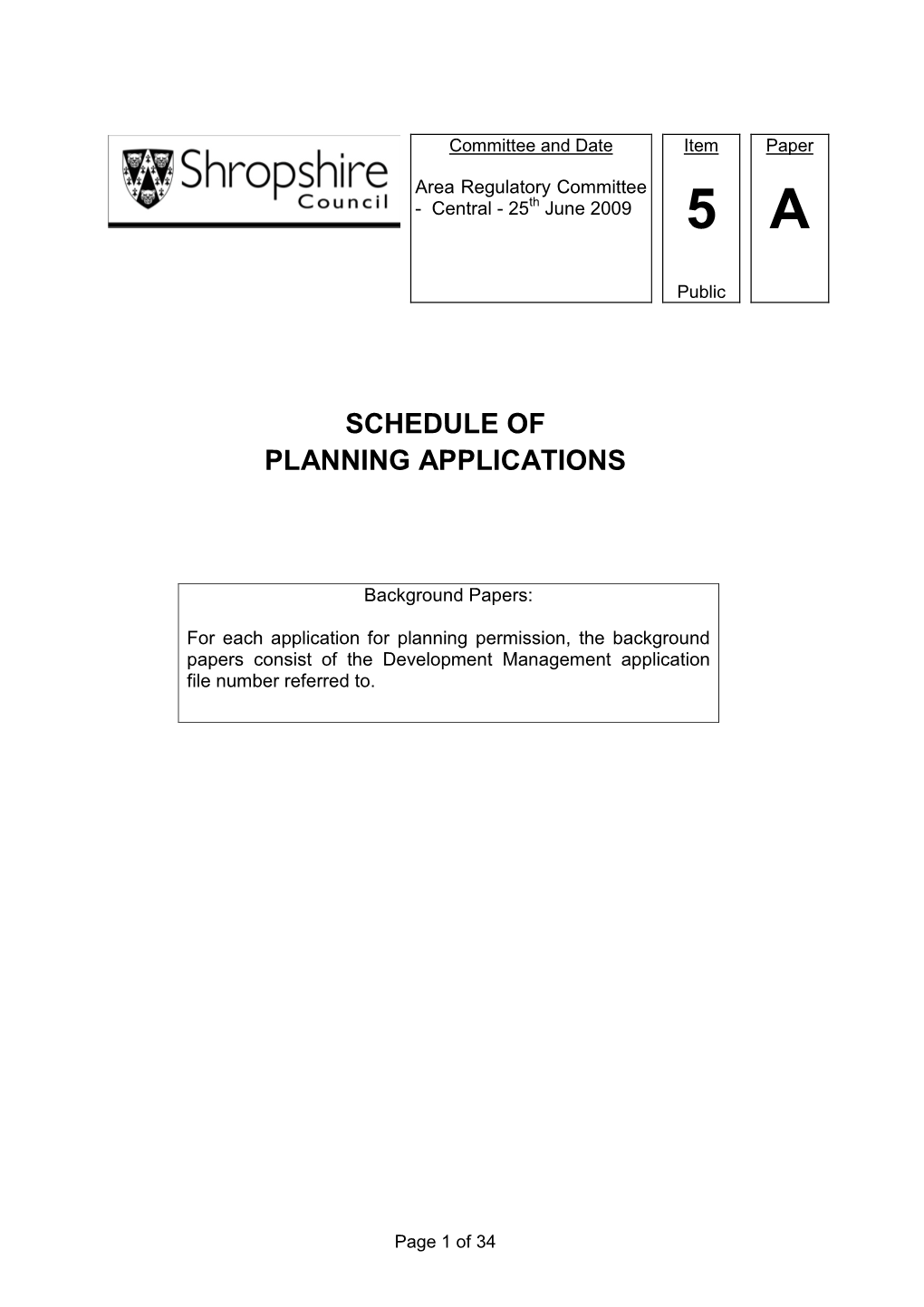 Schedule of Planning Applications