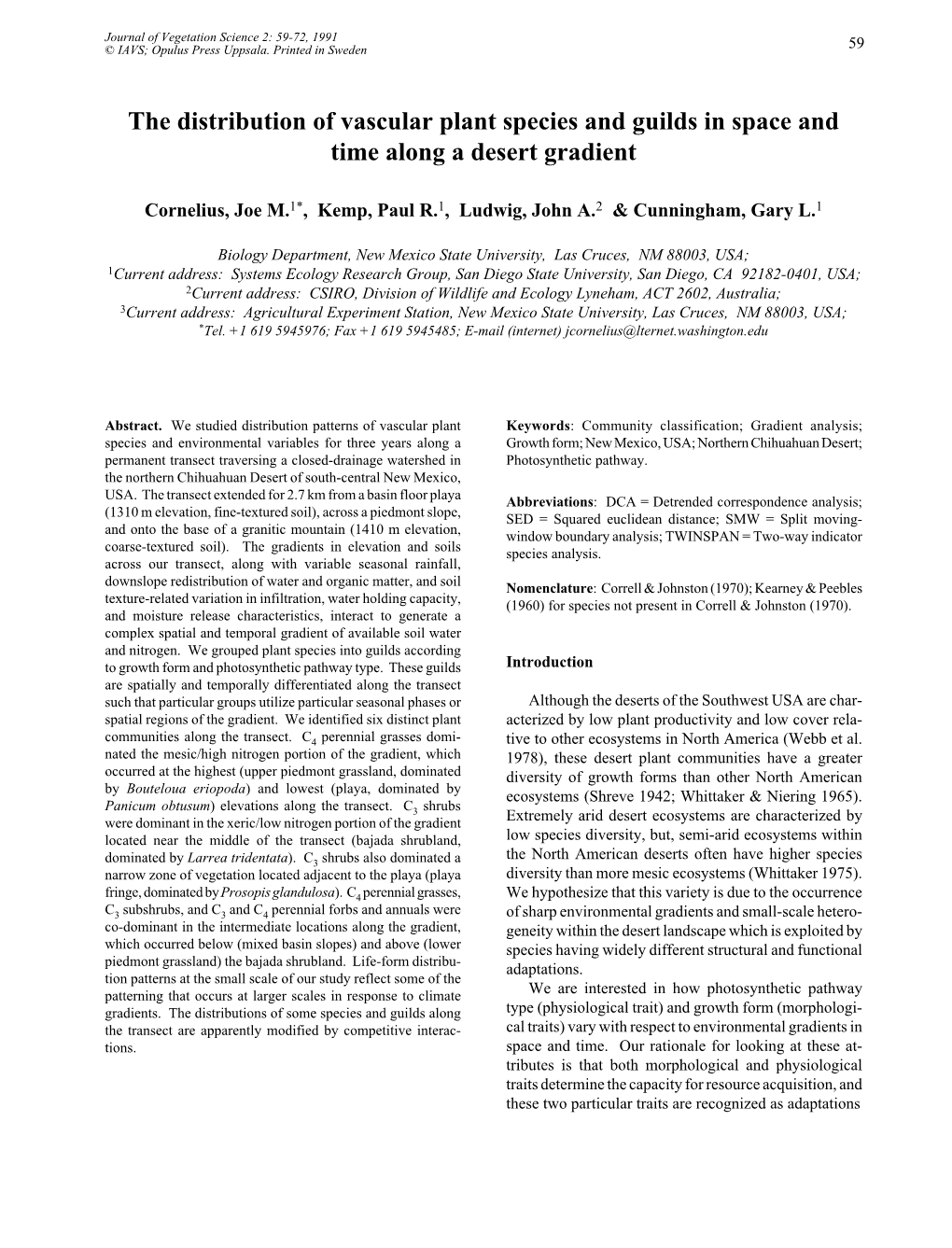 The Distribution of Vascular Plant Species and Guilds in Space and Time Along a Desert Gradient