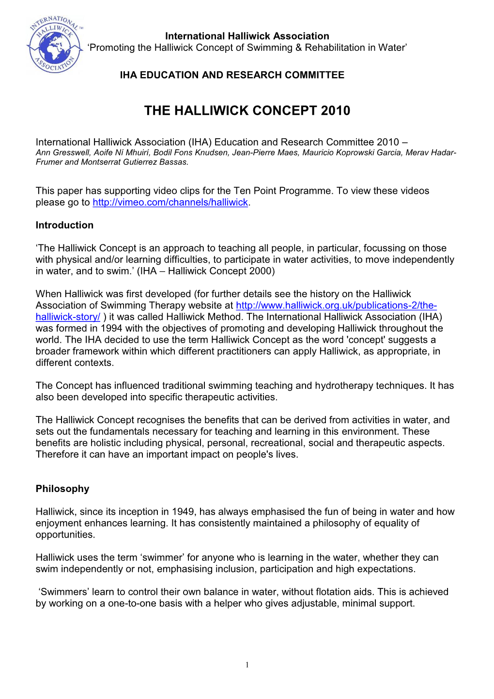 The Halliwick Concept 2010