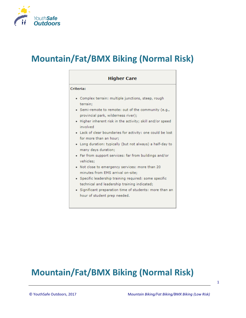 Mountain Fat BMX Biking-Normal Risk-Safety Guidelines