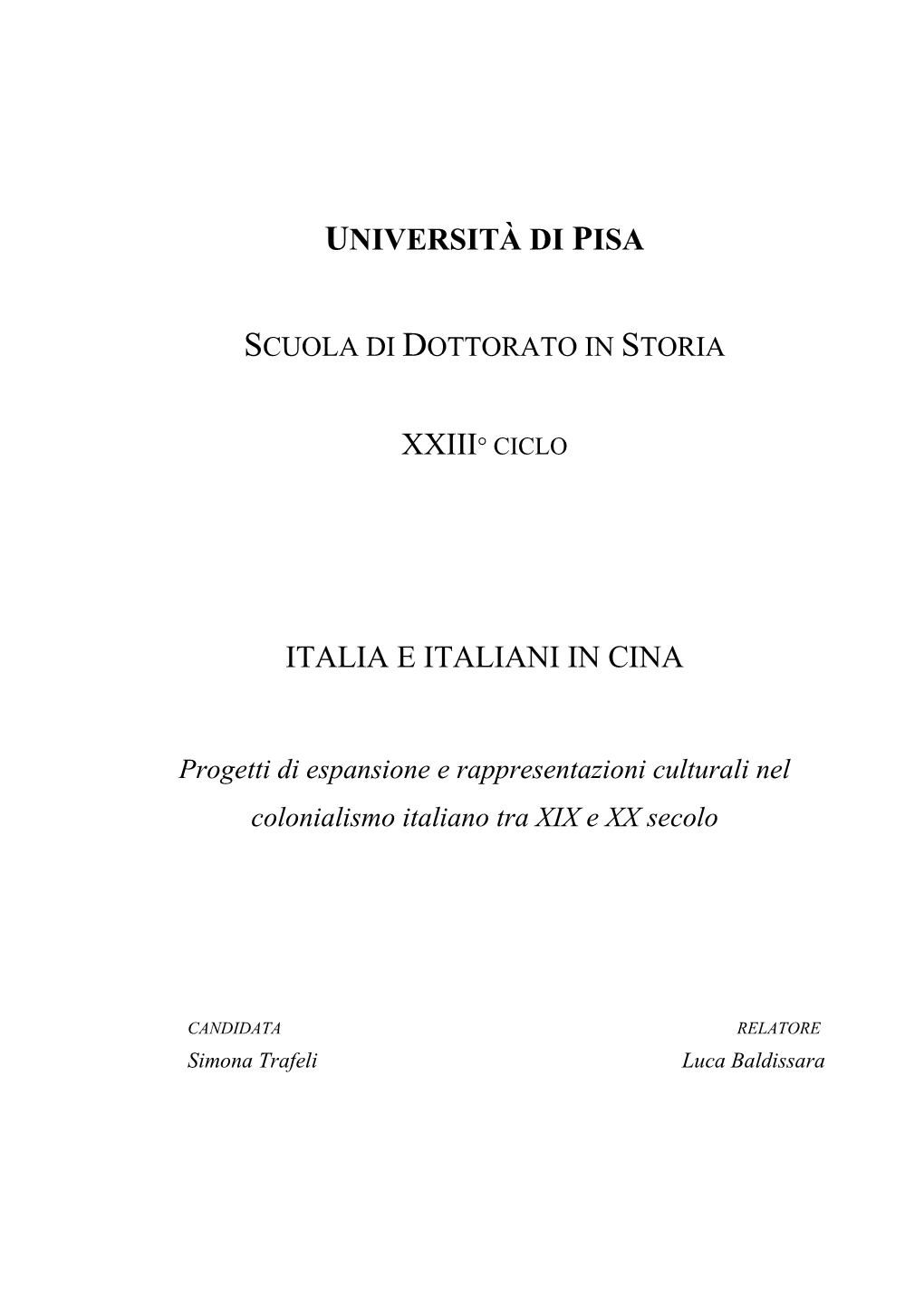 Università Di Pisa Italia E Italiani in Cina