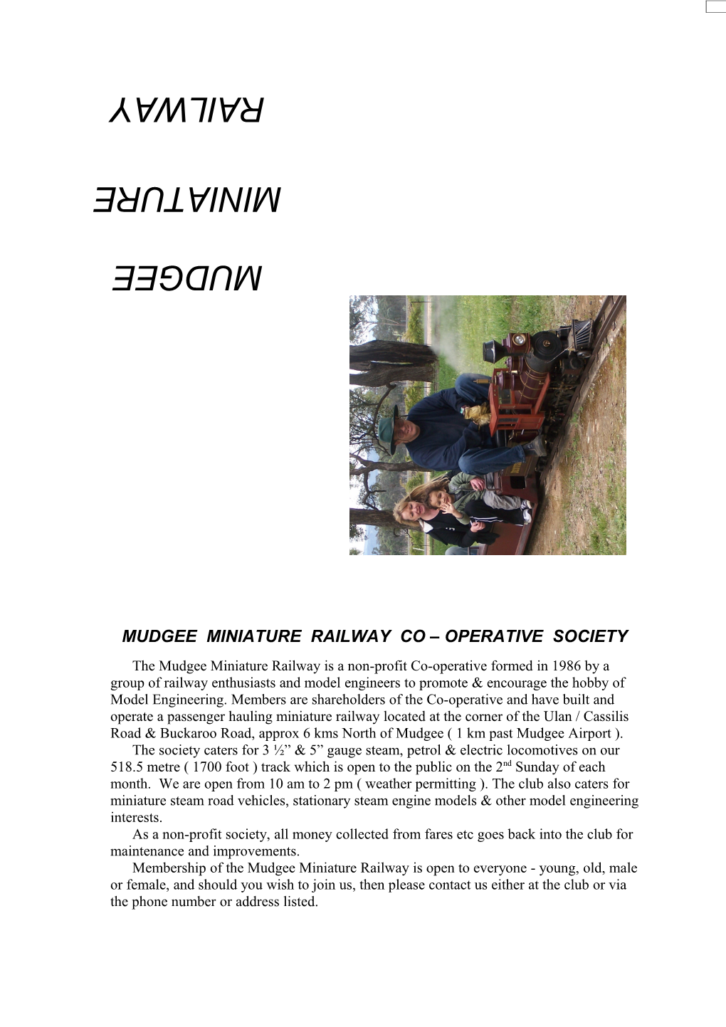 Mudgee Miniature Railway Co Operative Society