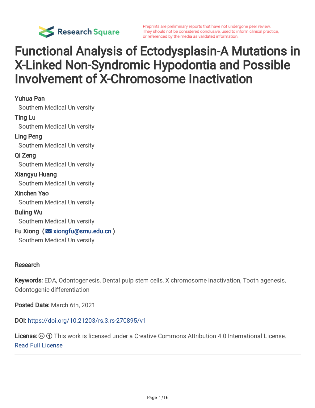 Functional Analysis of Ectodysplasin-A Mutations in X-Linked Non-Syndromic Hypodontia and Possible Involvement of X-Chromosome Inactivation