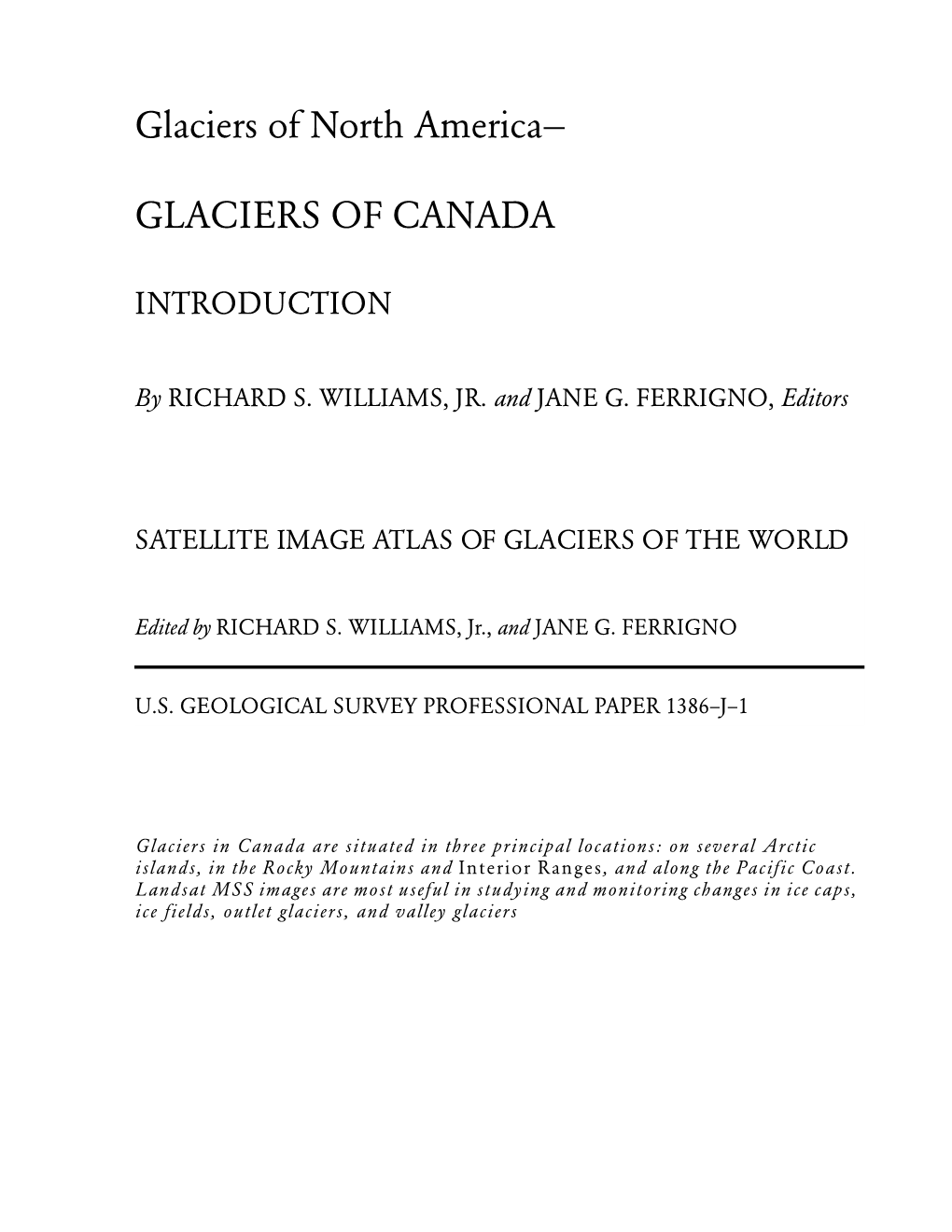 Glaciers of North America— GLACIERS of CANADA