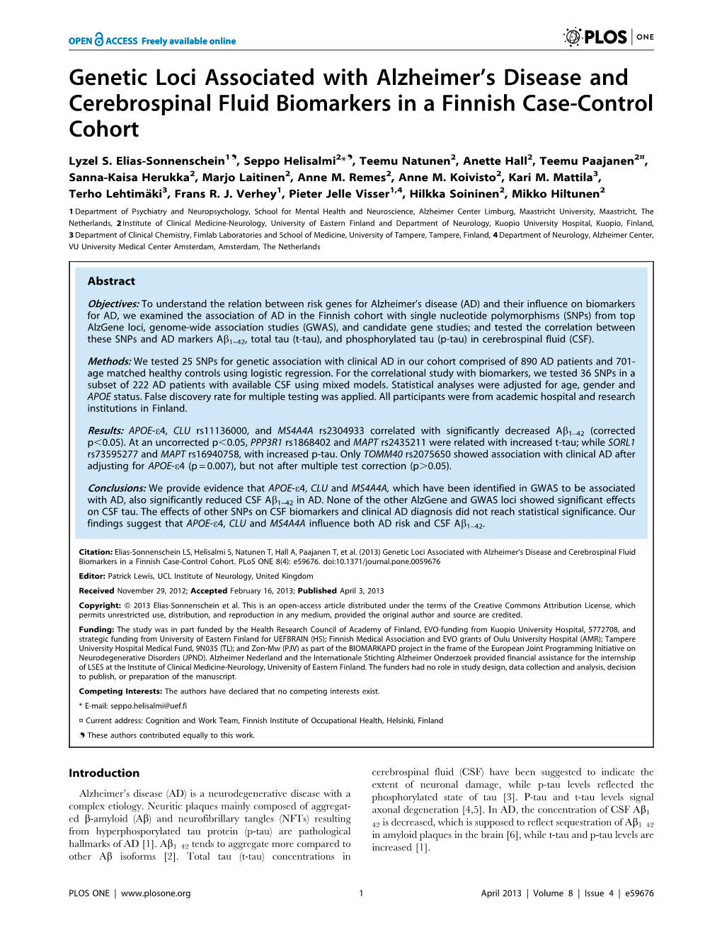 Genetic Loci Associated with Alzheimer's Disease And