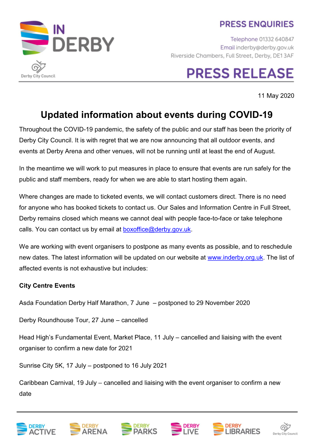 Updated Information About Events During COVID-19