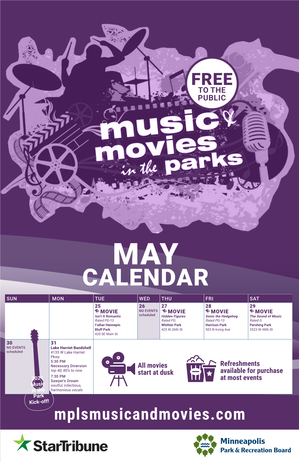 2021 Minneapolis Music and Movies Calendar