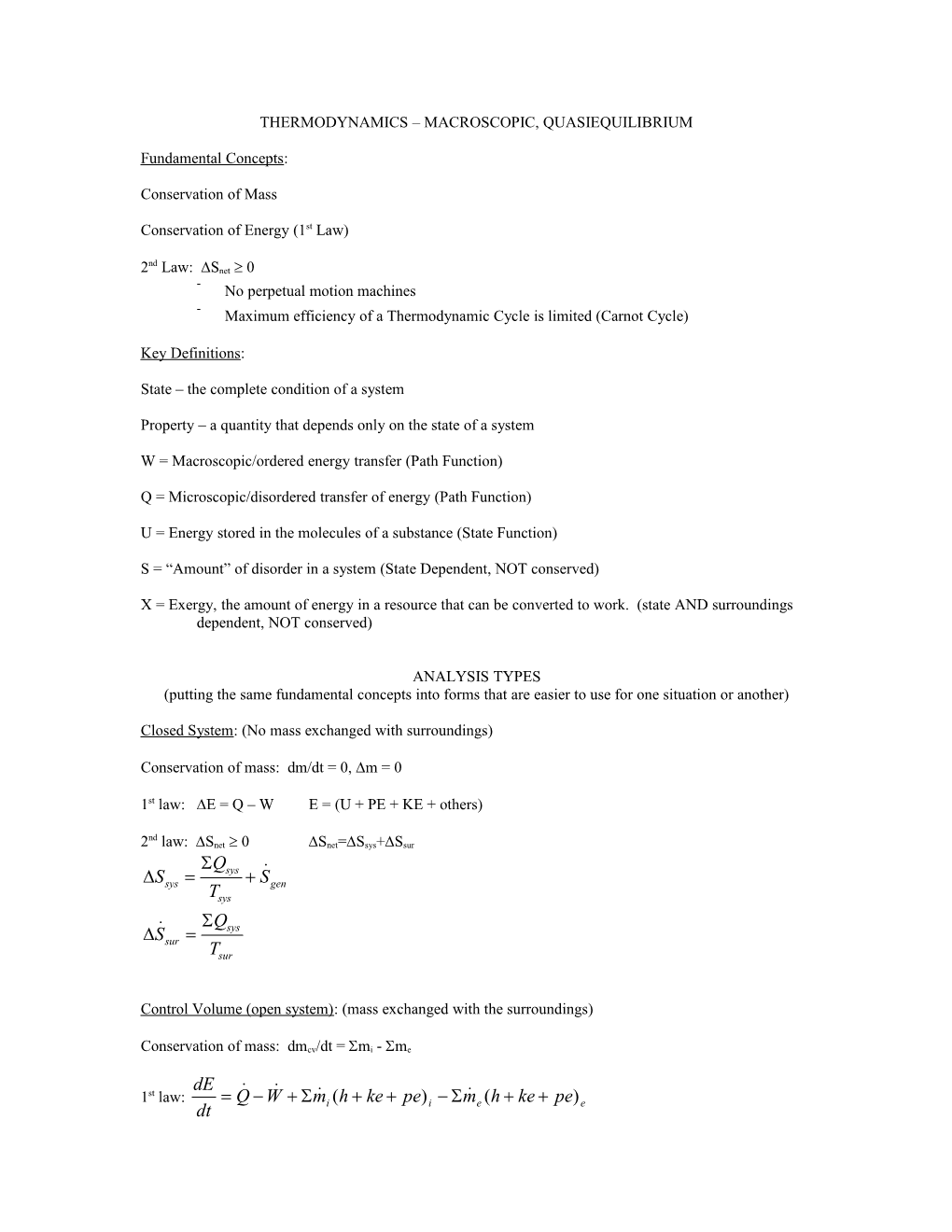 Thermodynamics Macroscopic, Quasiequilibrium