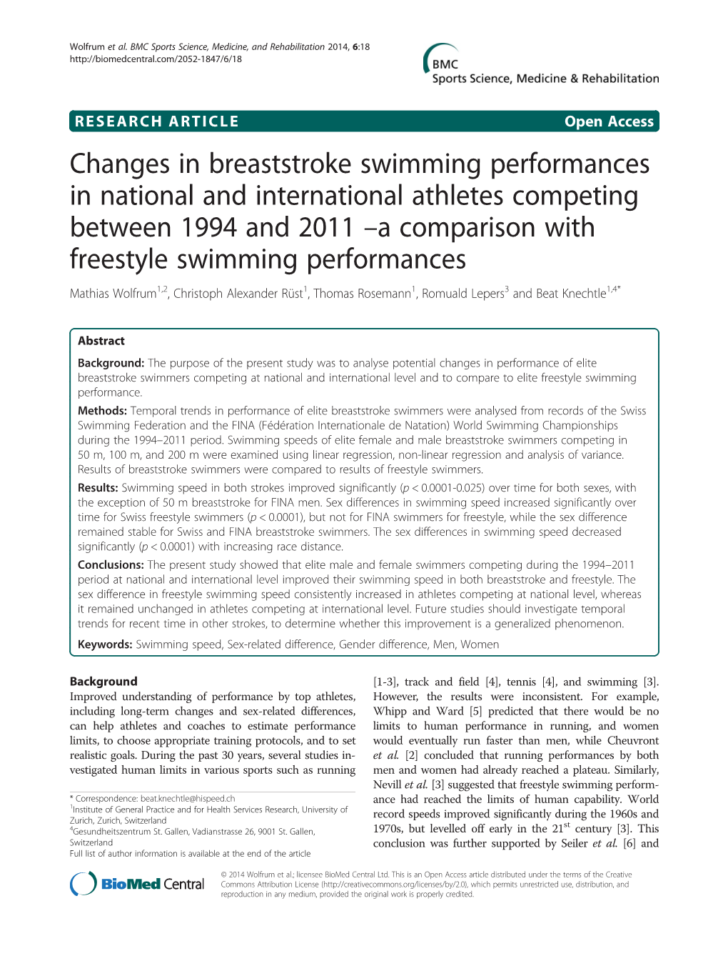 Changes in Breaststroke Swimming Performances in National And