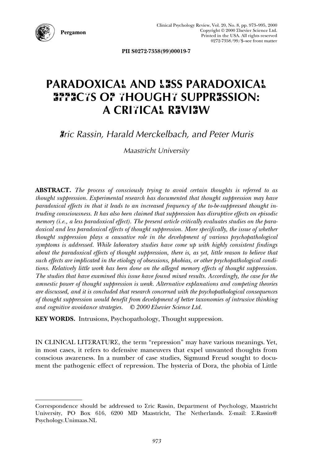 Paradoxical and Less Paradoxical Effects of Thought Suppression: a Critical Review