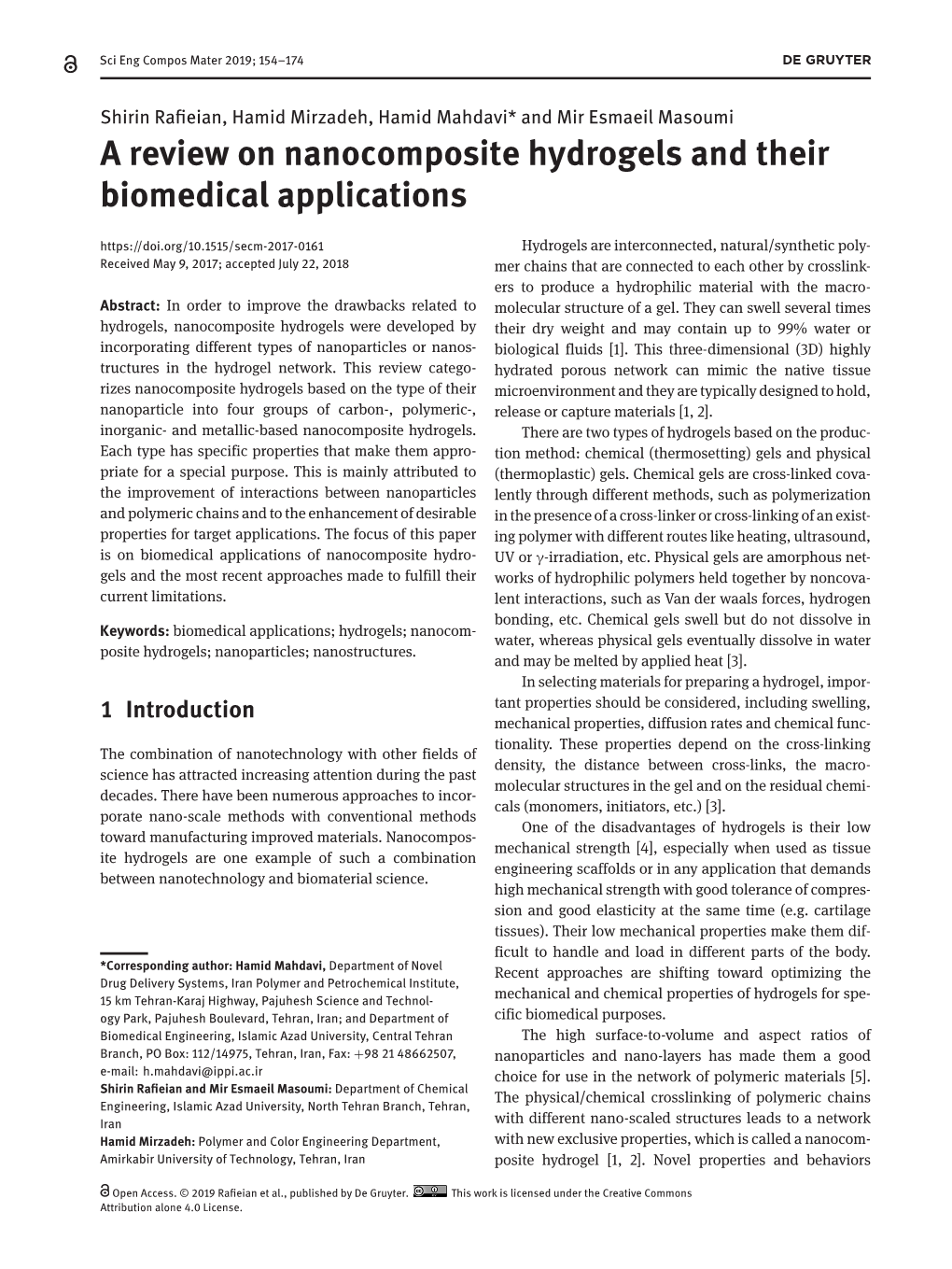 A Review on Nanocomposite Hydrogels and Their Biomedical Applications