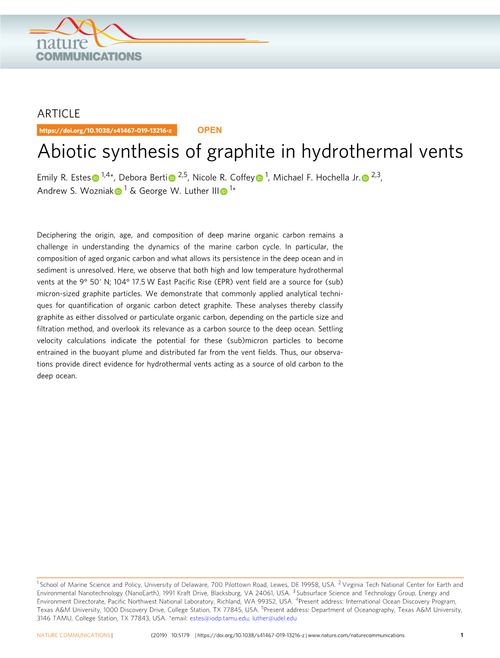 Abiotic Synthesis of Graphite in Hydrothermal Vents