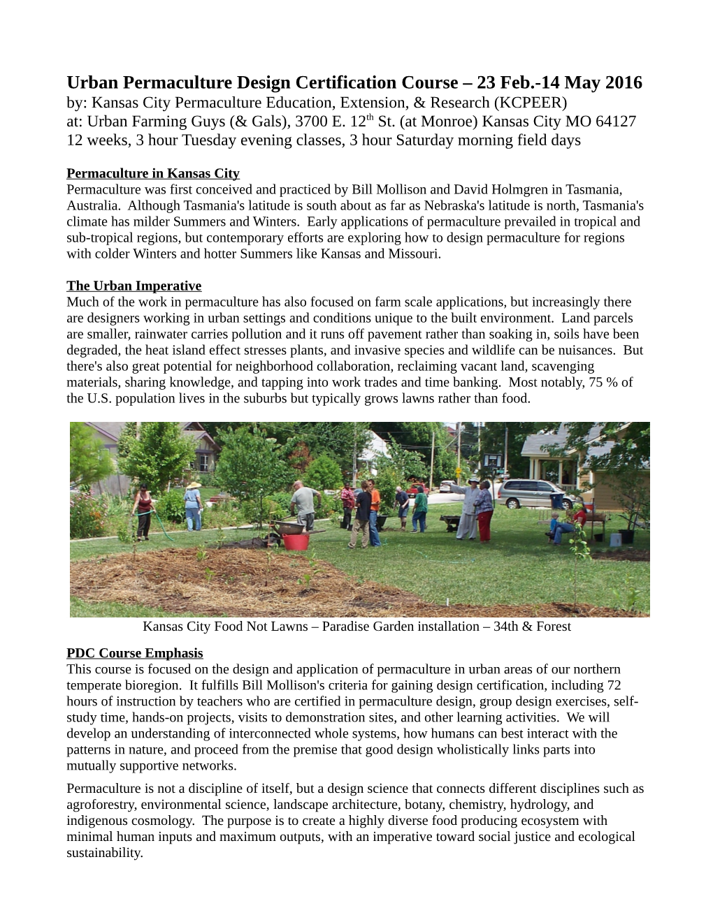 Urban Permaculture Design Certification Course – 23 Feb.-14
