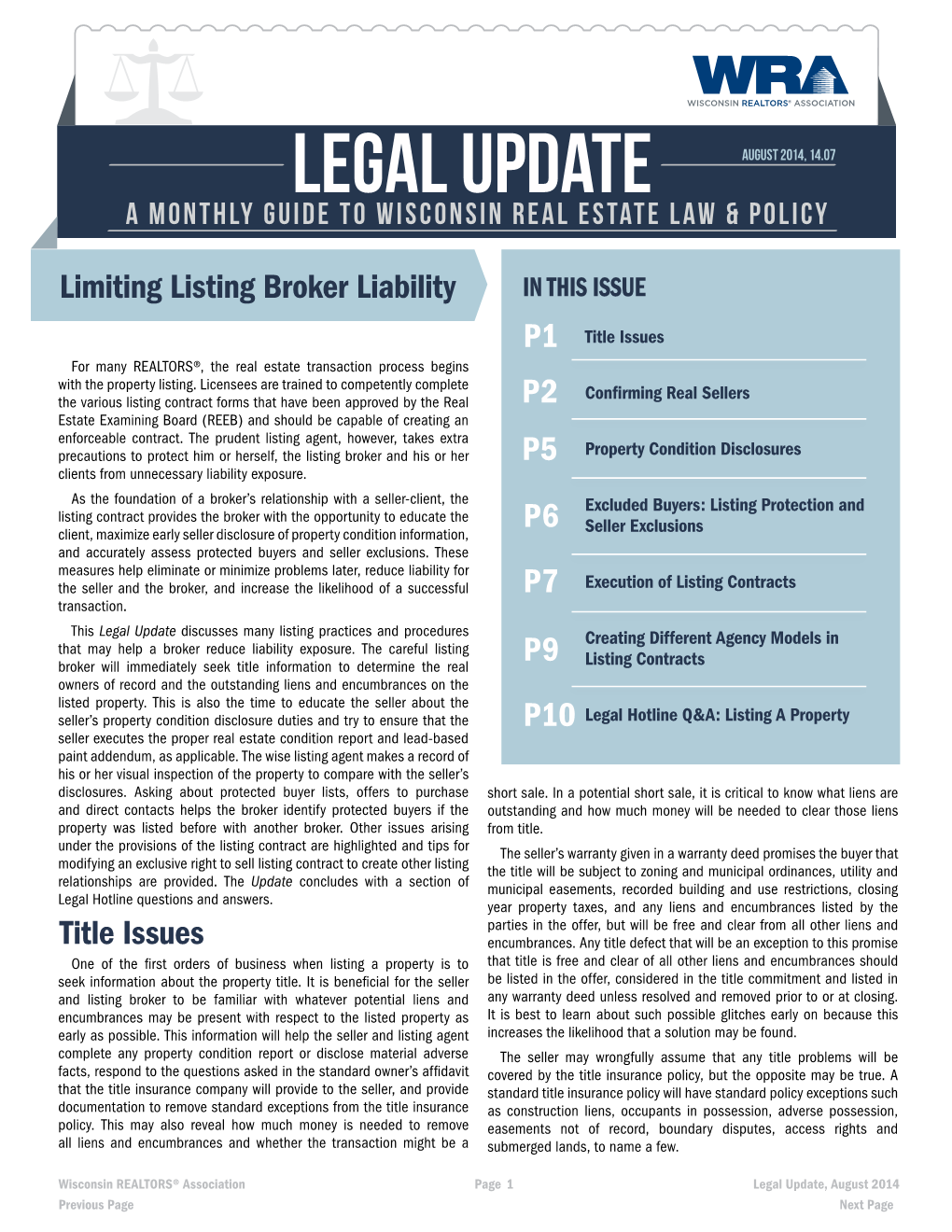 Title Issues Limiting Listing Broker Liability P1 P5 P6 P7 P9 P10 P2