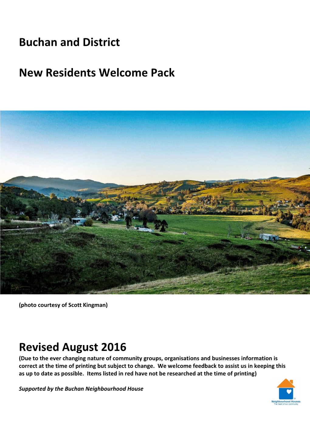 Buchan and District New Residents Welcome Pack Revised August 2016
