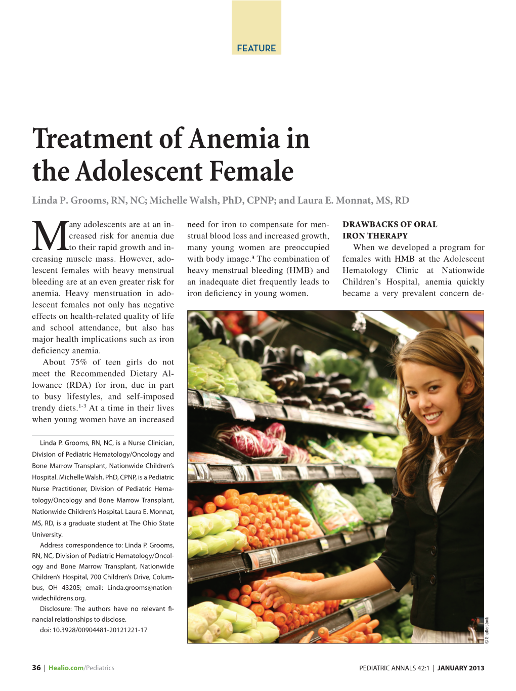 Treatment of Anemia in the Adolescent Female Linda P