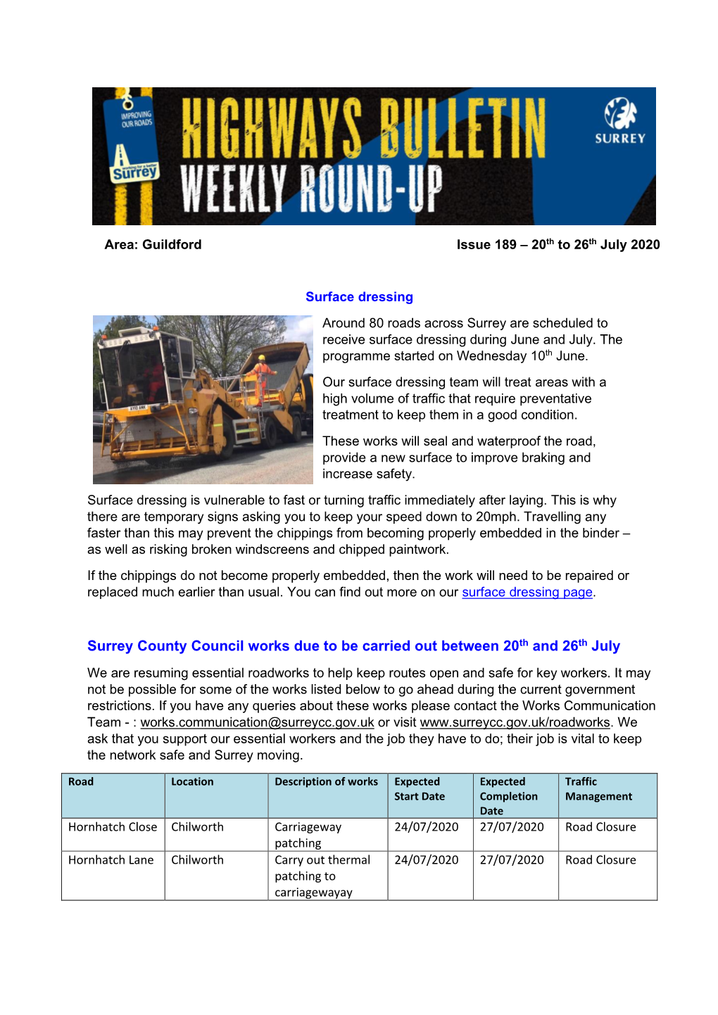 Guildford Highways Bulletin from 20