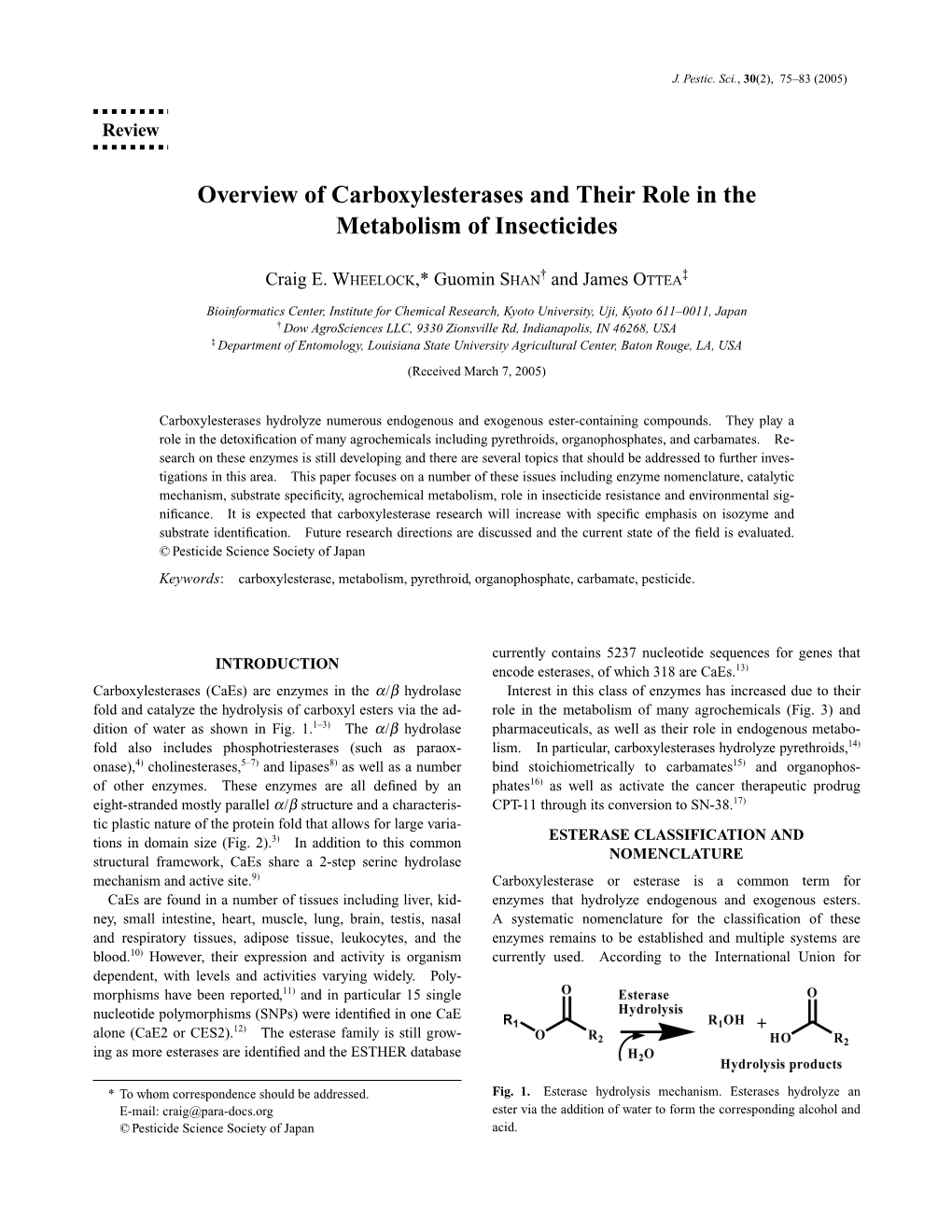 Overview of Carboxylesterases and Their Role in the Metabolism of Insecticides