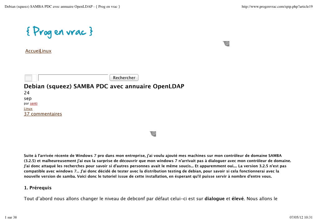 Debian (Squeez) SAMBA PDC Avec Annuaire Openldap - { Prog En Vrac }