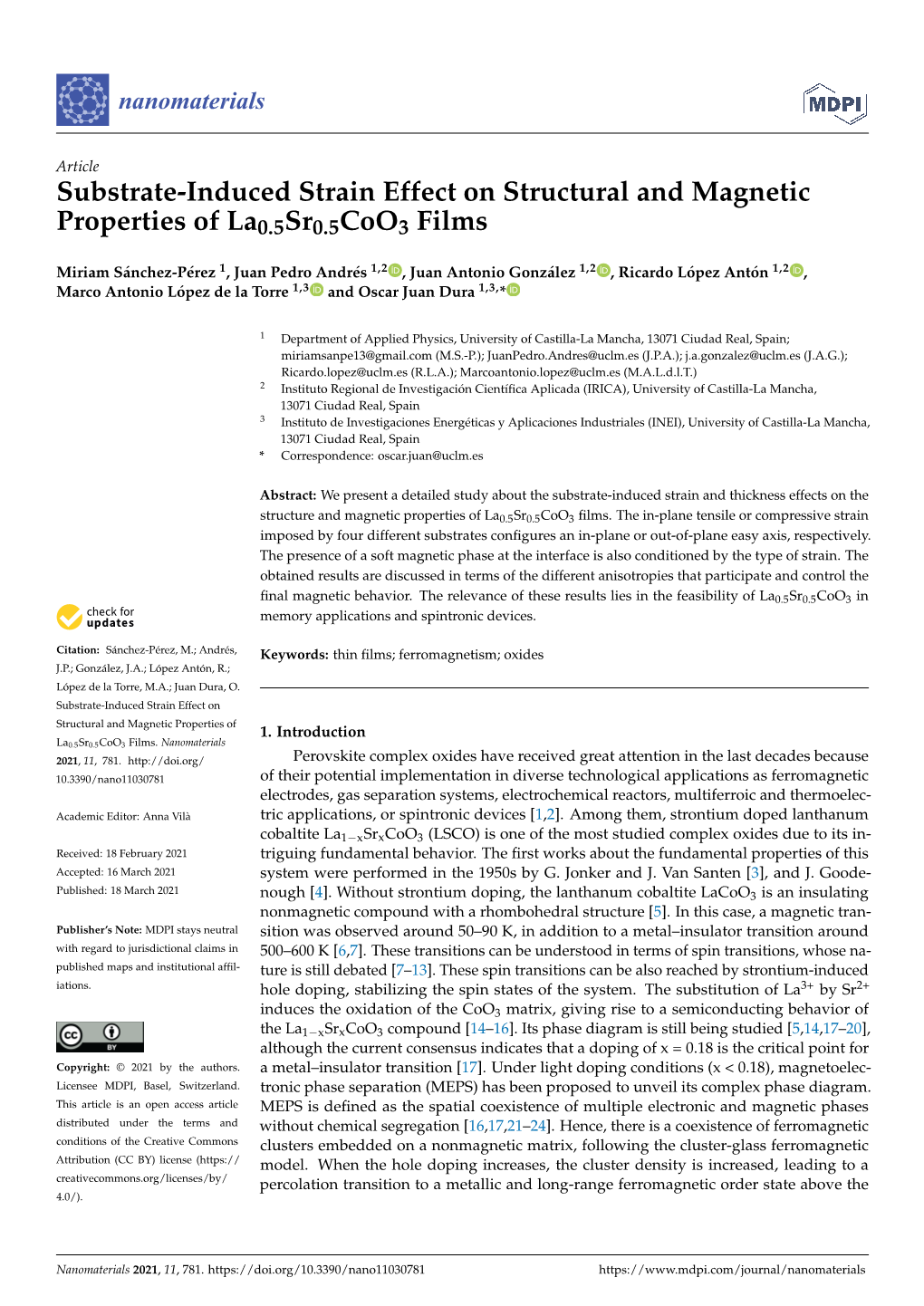 Substrate-Induced Strain Effect on Structural and Magnetic Properties of La0.5Sr0.5Coo3 Films