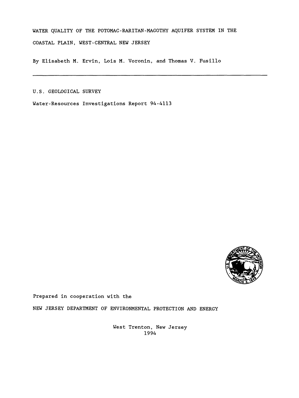 Water Quality of the Potomac-Raritan-Magothy Aquifer System in The