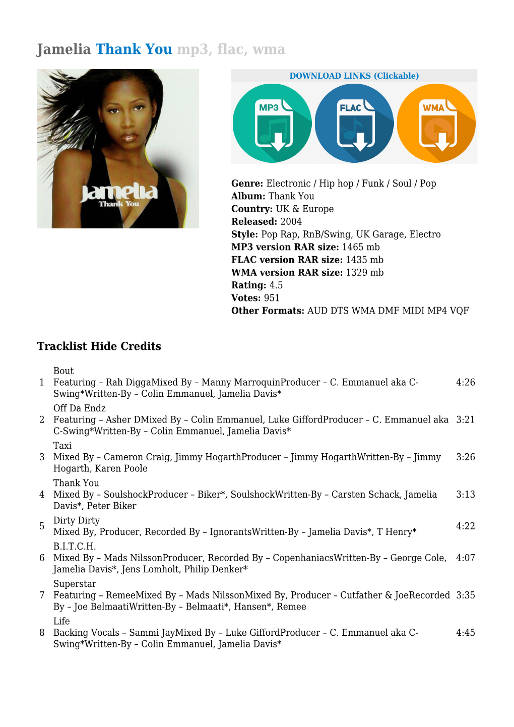 Jamelia Thank You Mp3, Flac, Wma