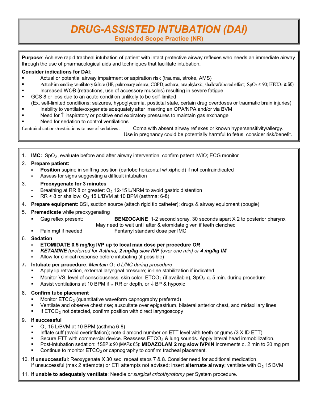 DRUG-ASSISTED INTUBATION (DAI) Expanded Scope Practice (NR)