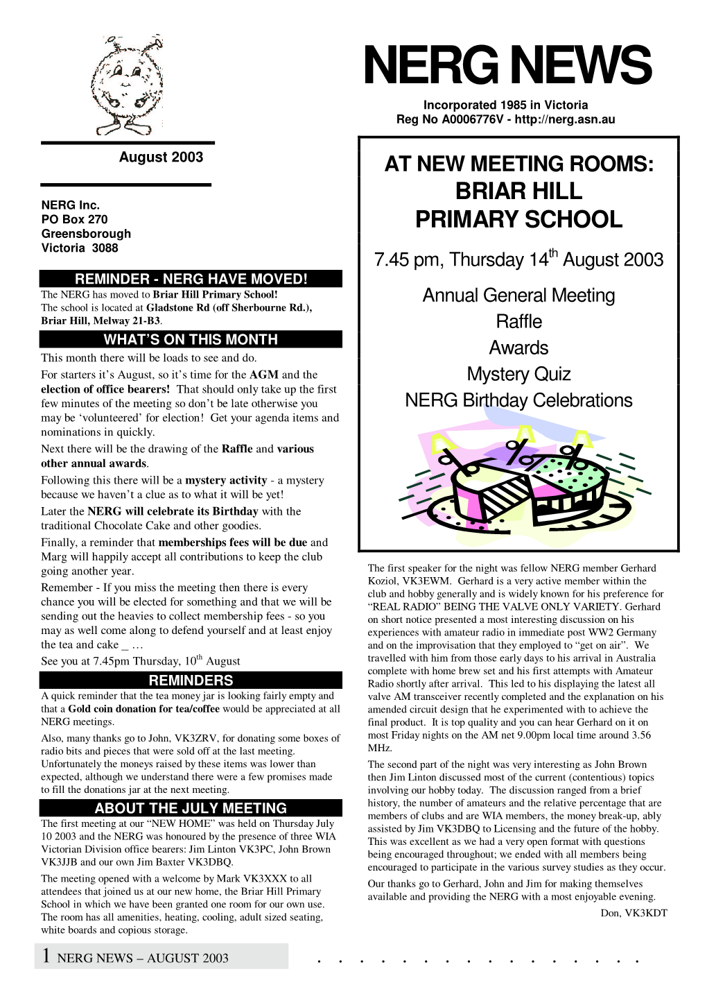 August 2003 at NEW MEETING ROOMS: BRIAR HILL NERG Inc
