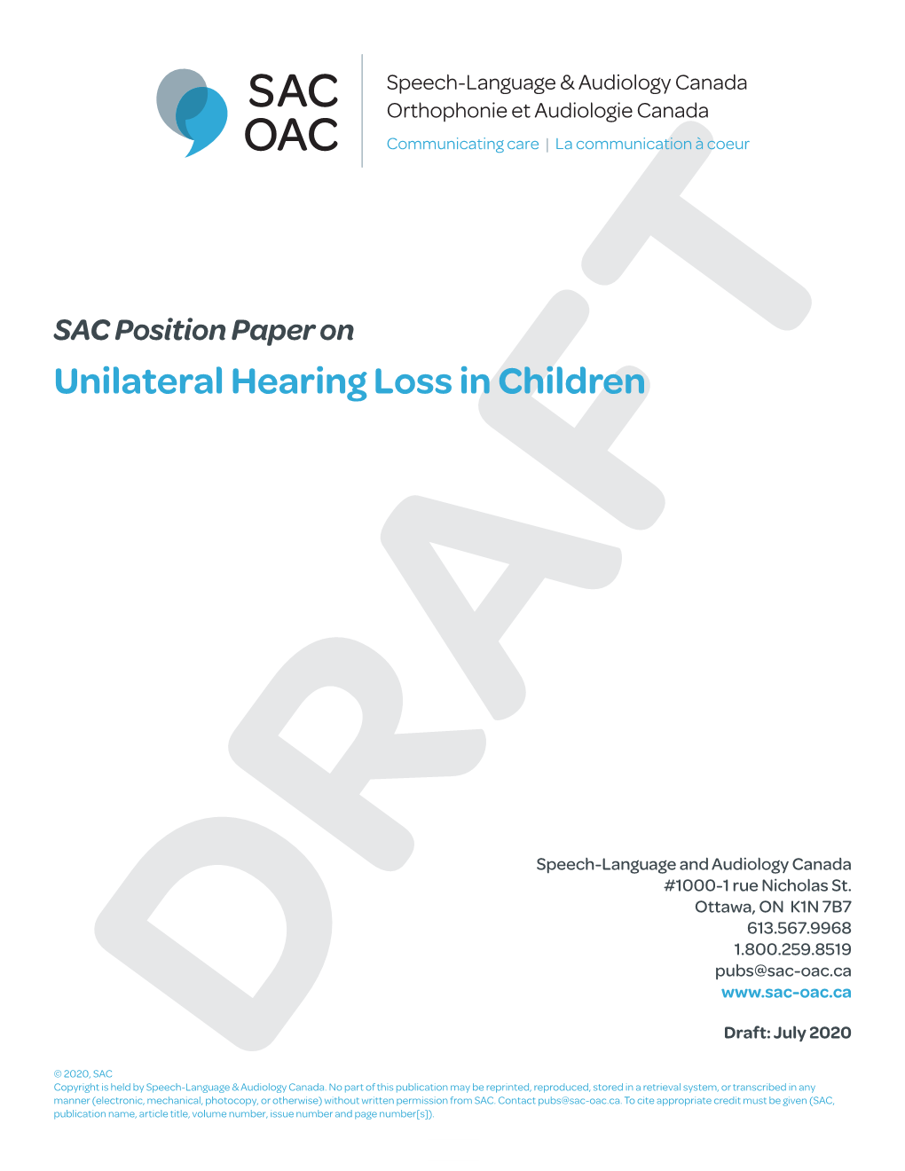 SAC Position Paper on Unilateral Hearing Loss in Children