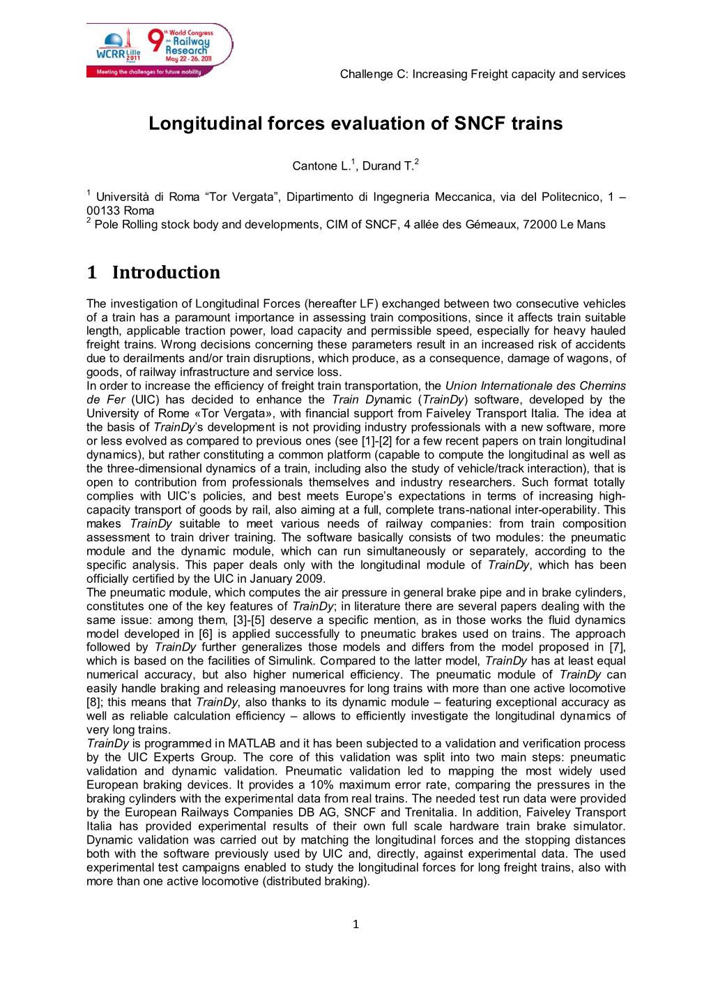 Longitudinal Forces Evaluation of SNCF Trains