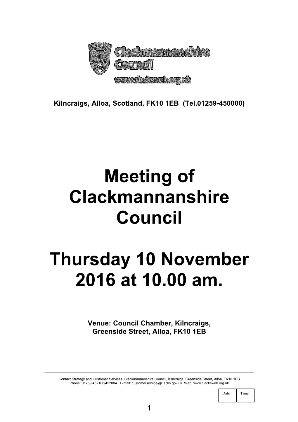 161110 Clackmannanshire Council Agenda