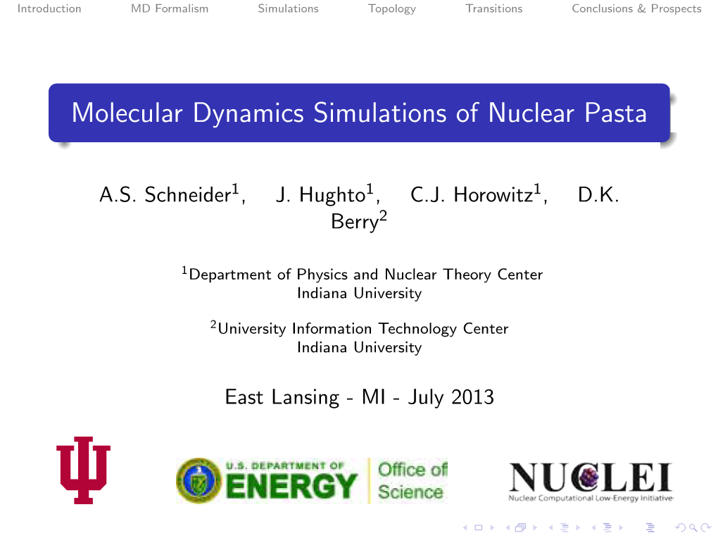 Molecular Dynamics Simulations of Nuclear Pasta