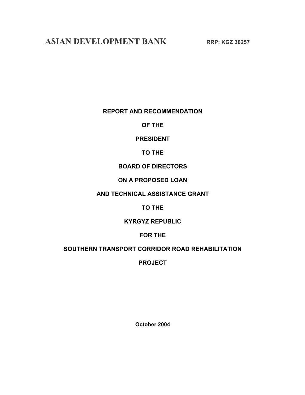 Southern Transport Corridor Road Rehabilitation Project