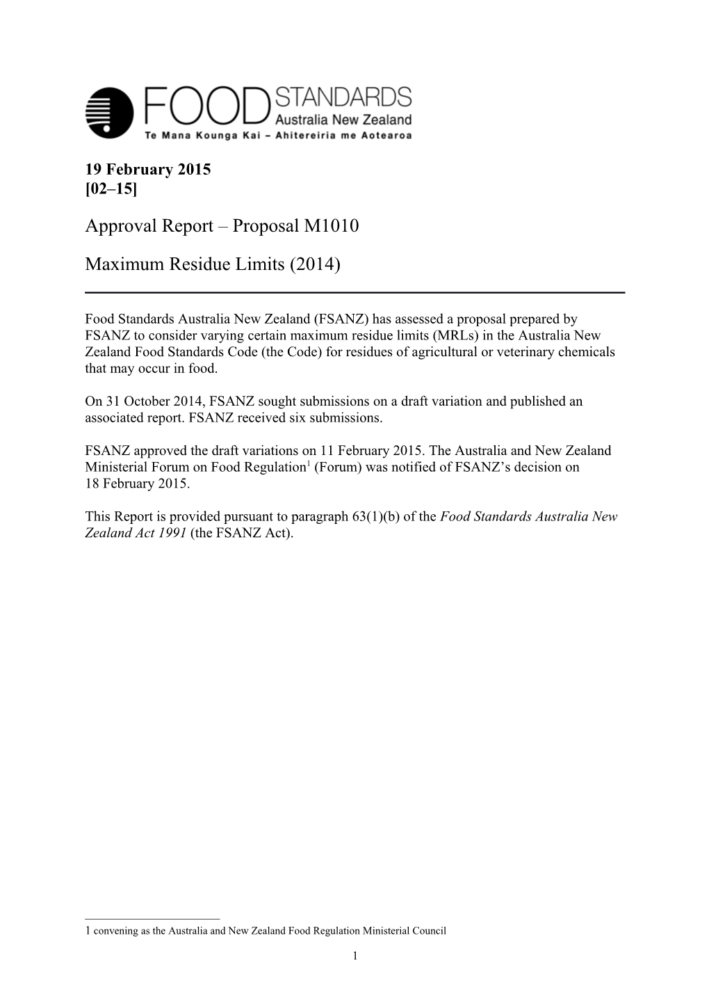 Approval Report Proposal M1010
