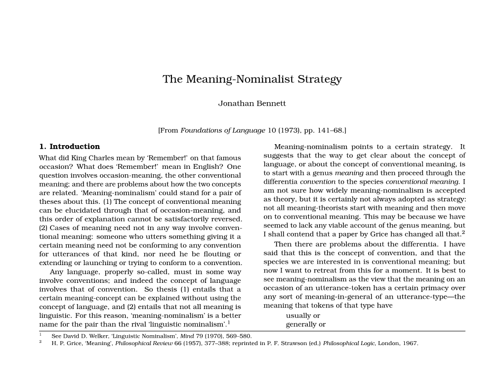 The Meaning-Nominalist Strategy