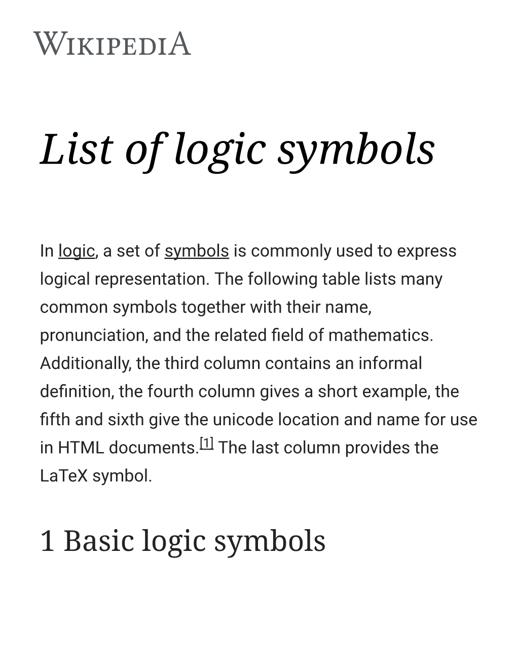 List of Logic Symbols