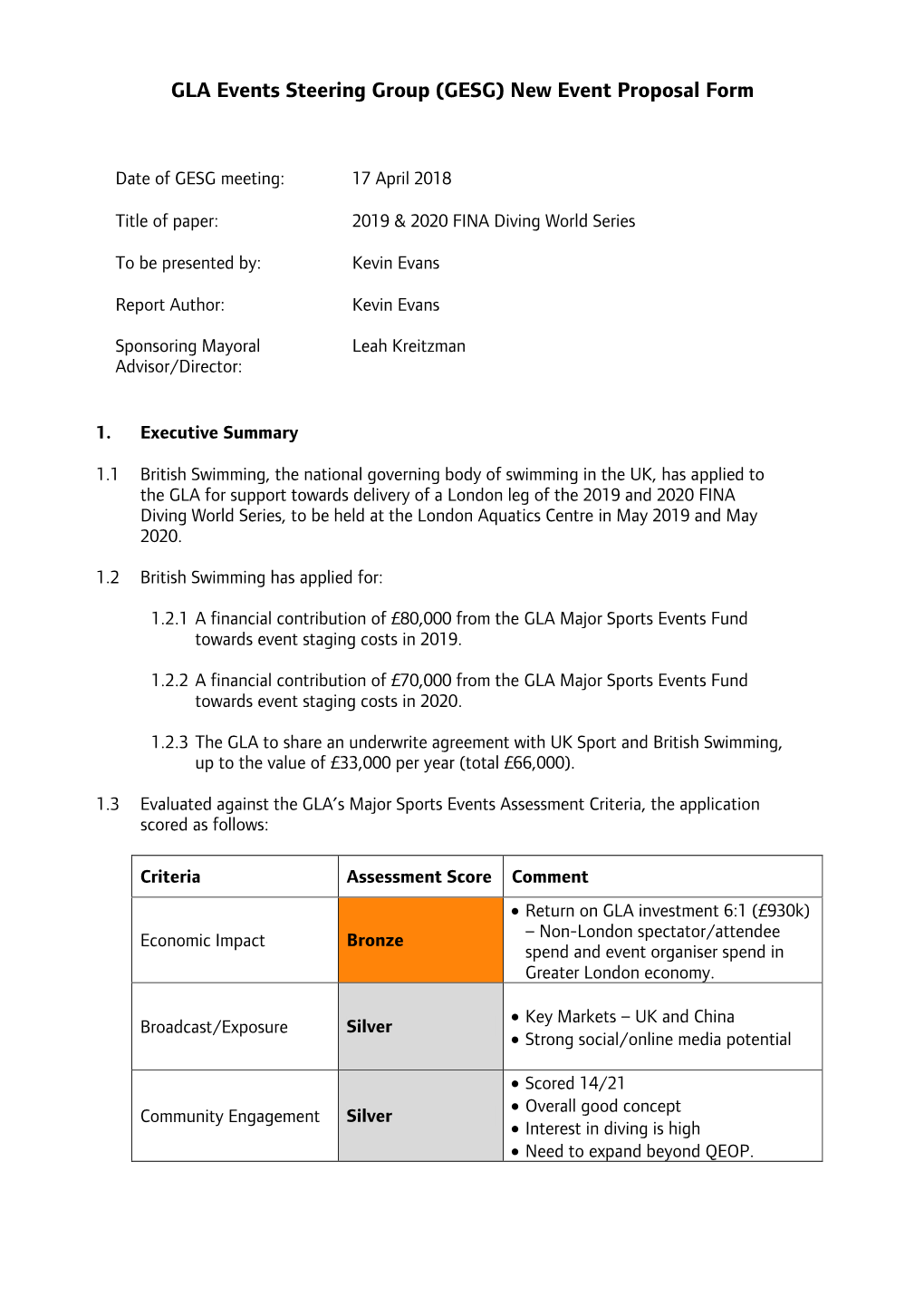 GLA Events Steering Group (GESG) New Event Proposal Form