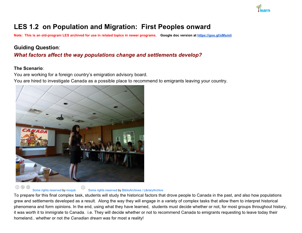 LES 1.2 on Population and Migration: First Peoples Onward Note: This Is an Old-Program LES Archived for Use in Related Topics in Newer Programs
