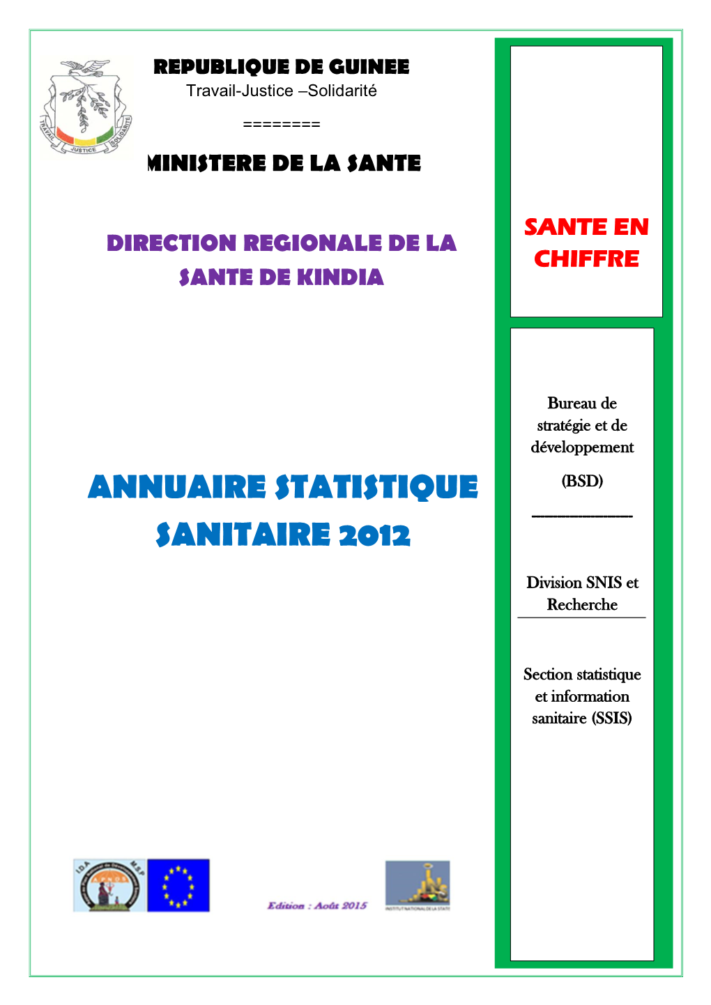 Annuaire Statistiques Sanitaires 2012 Kindia