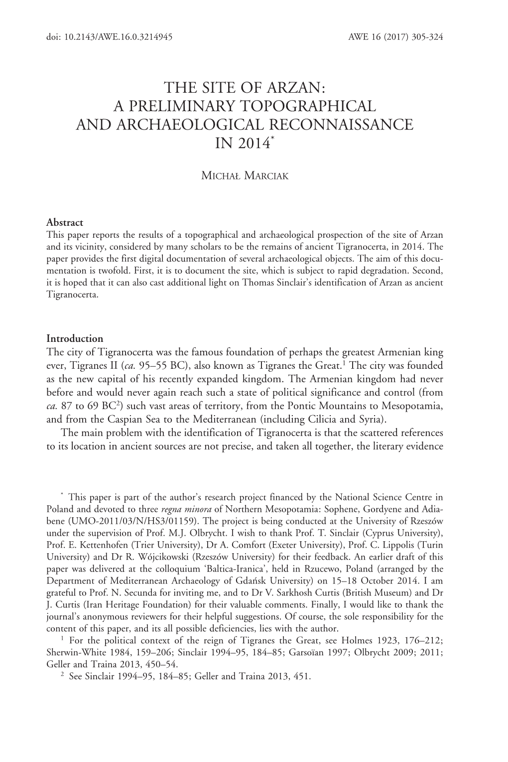 A Preliminary Topographical and Archaeological Reconnaissance in 2014*