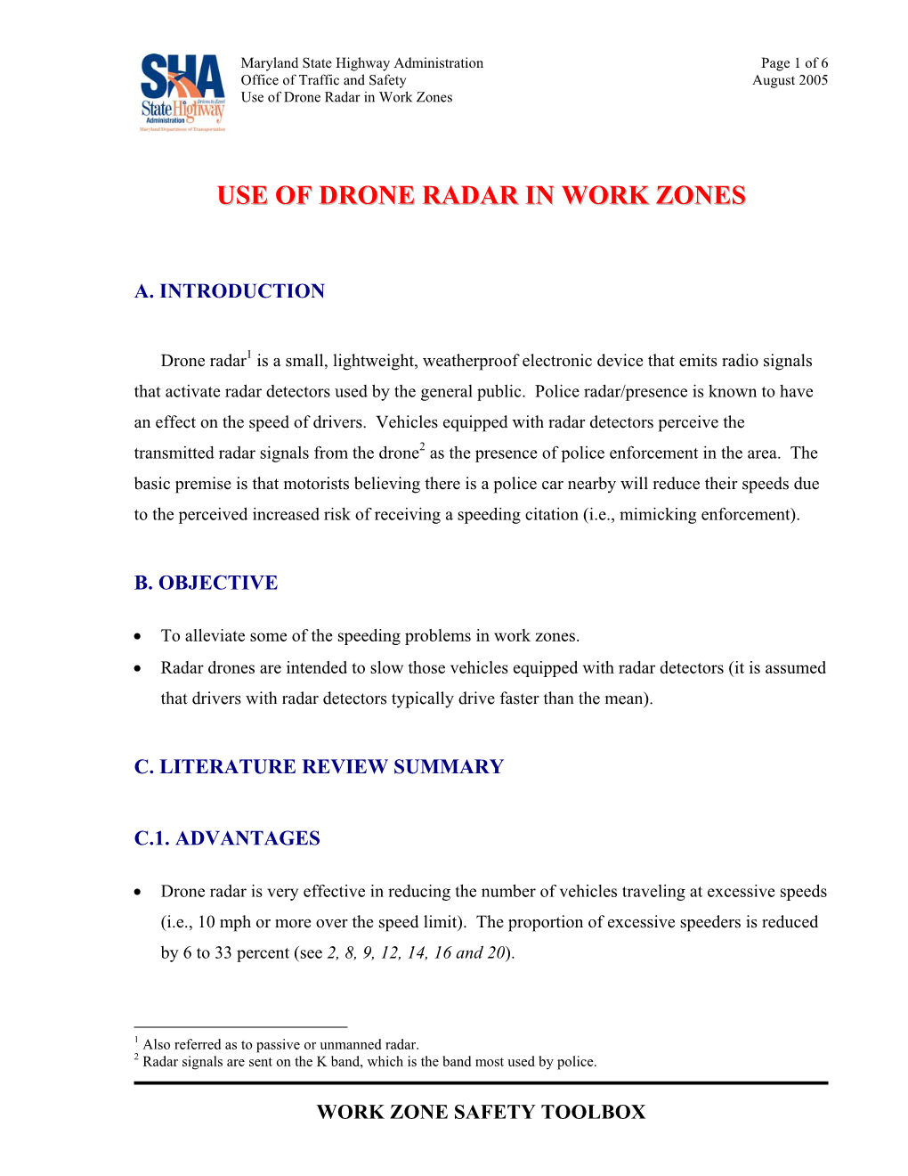 Use of Drone Radar in Work Zones