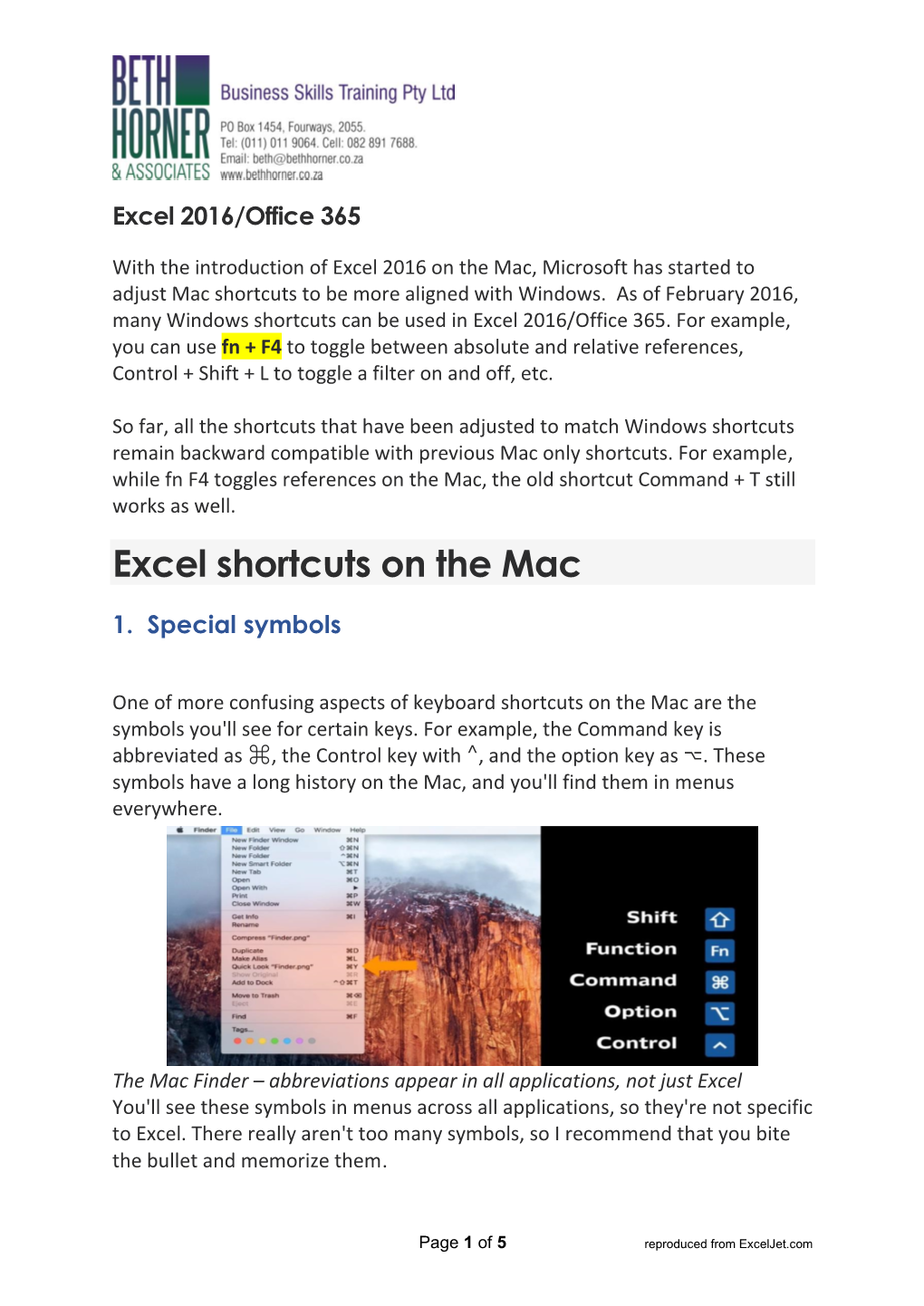 Excel Shortcuts on the Mac