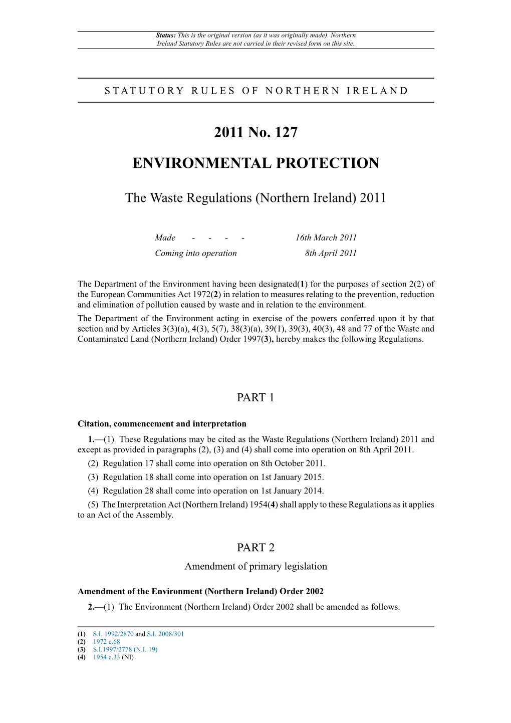 Waste Regulations (Northern Ireland) 2011