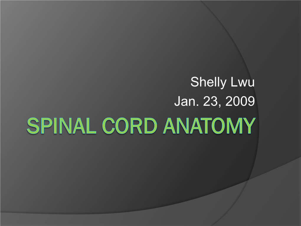 Shelly Lwu Jan. 23, 2009 Spinal Cord