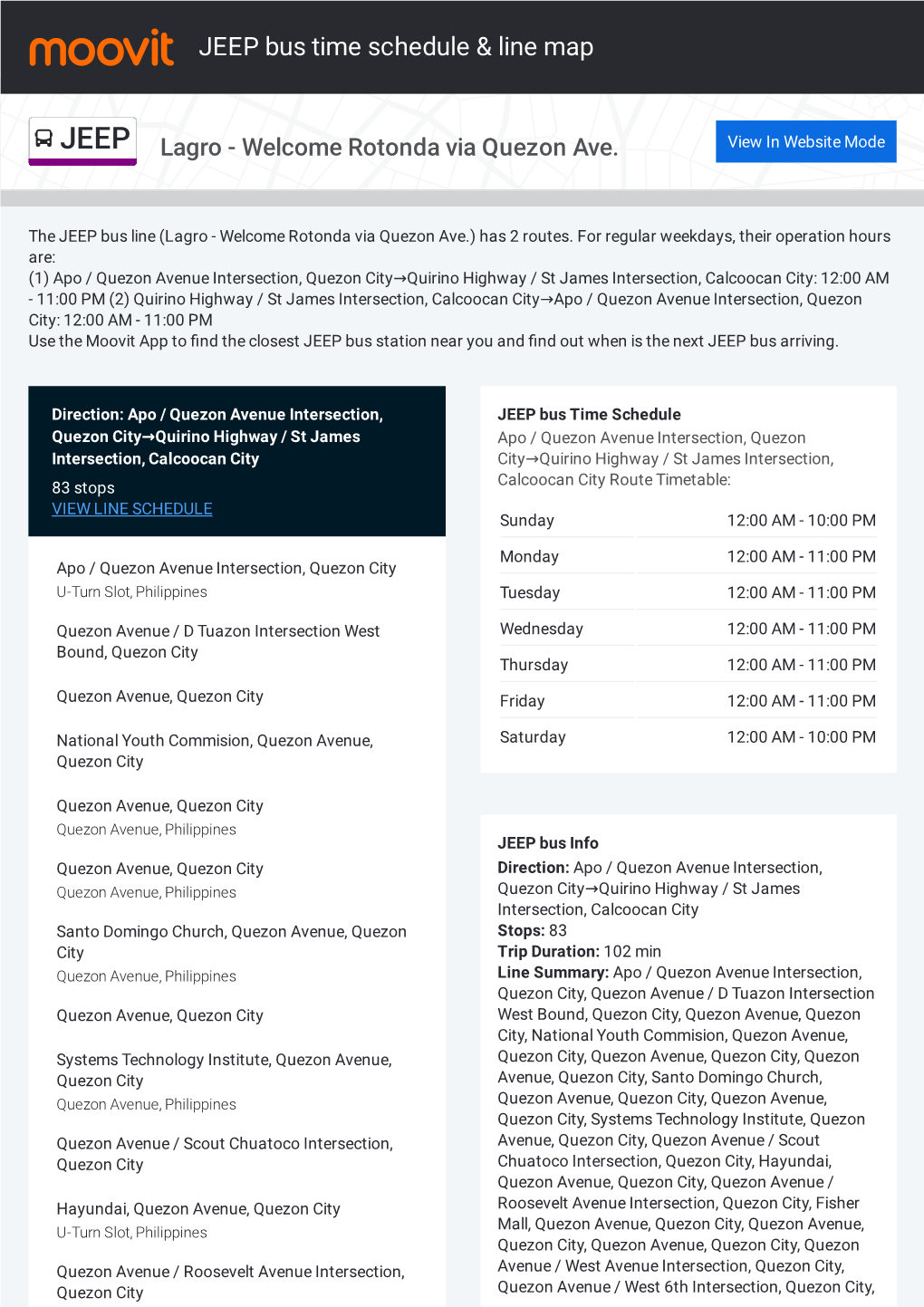 JEEP Bus Time Schedule & Line Route