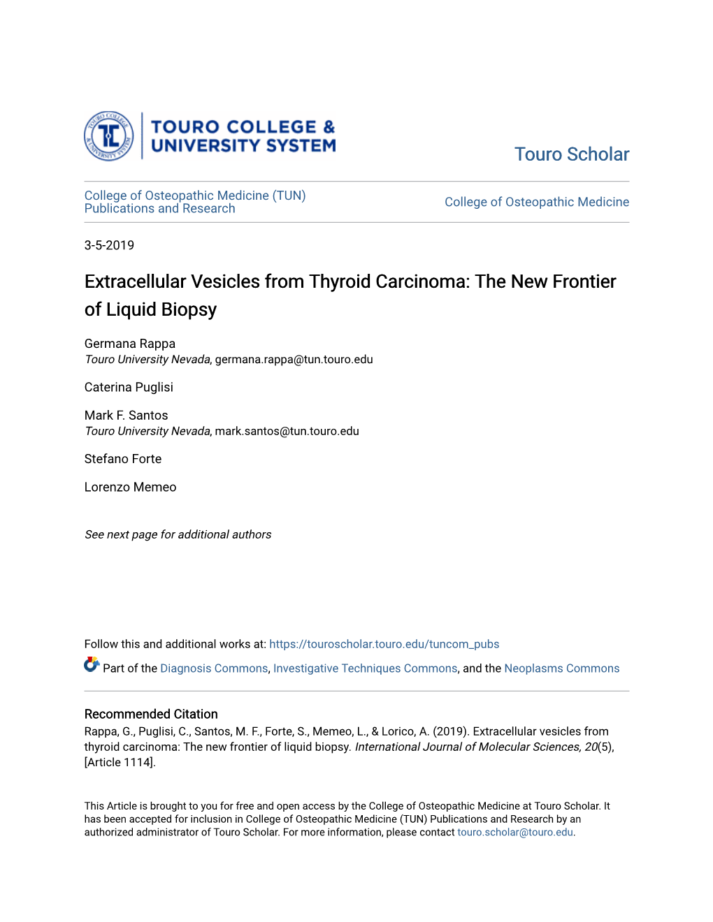 Extracellular Vesicles from Thyroid Carcinoma: the New Frontier of Liquid Biopsy