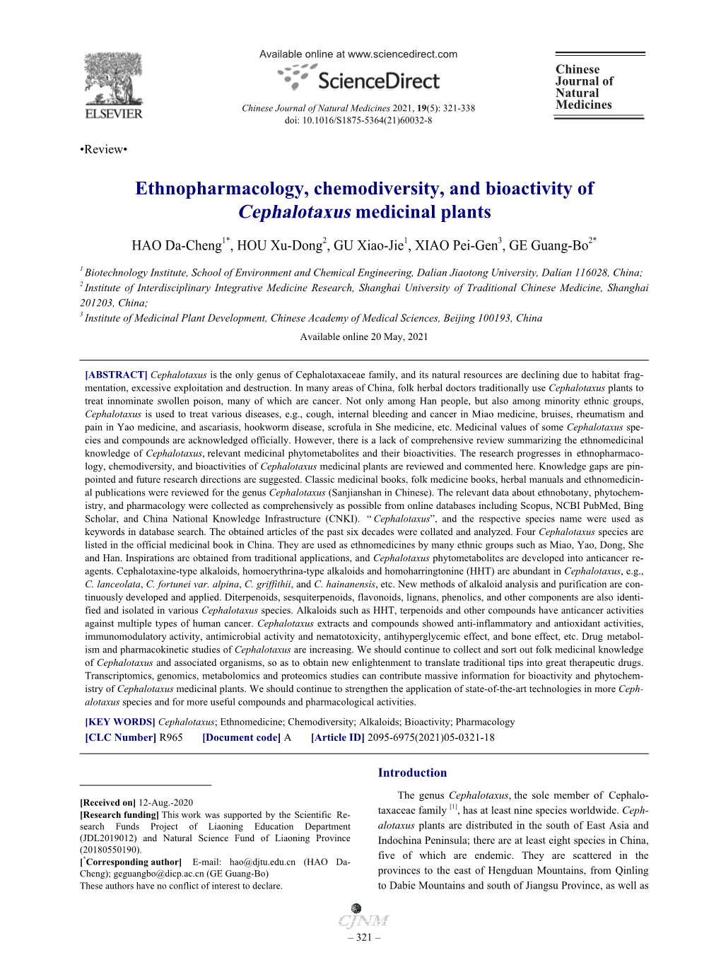 Ethnopharmacology, Chemodiversity, and Bioactivity of Cephalotaxus Medicinal Plants